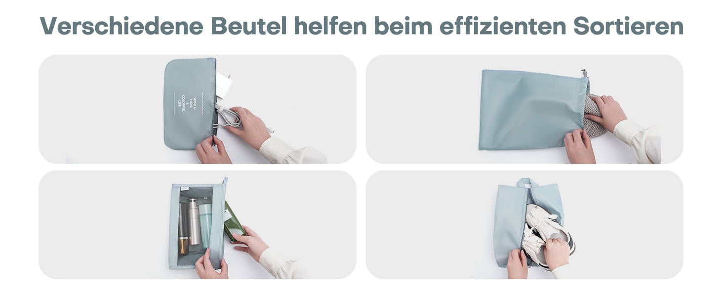 Органайзери для валізи 8 шт., дорожні куби для подорожей, водонепроникні, з косметичкою, сірі