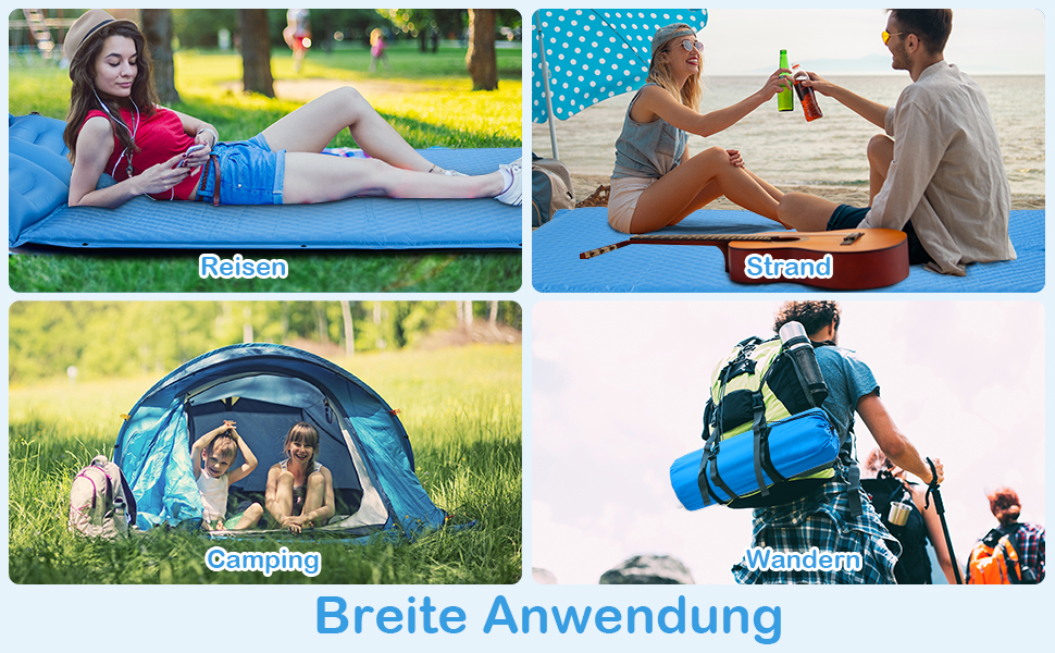 Каремат туристичний самонадувний GYMAX для кемпінгу, на 2 особи з подушками та сумкою, 187 x 131 см, блакитний