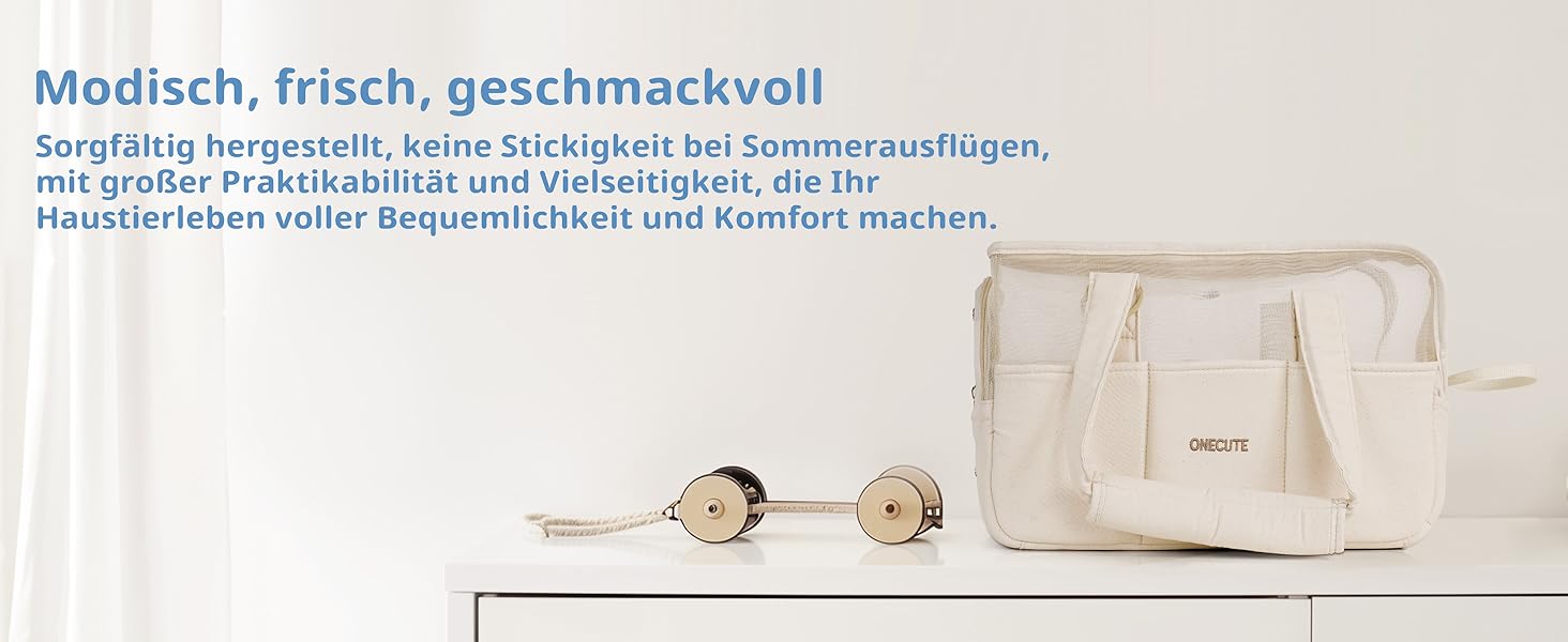 Транспортна сумка для собак, котів та кроликів – складана переноска з безпечним замком, сіткою для вентиляції та бічними кишенями – практична переноска для подорожей (Бежева, 34x16x25 см)