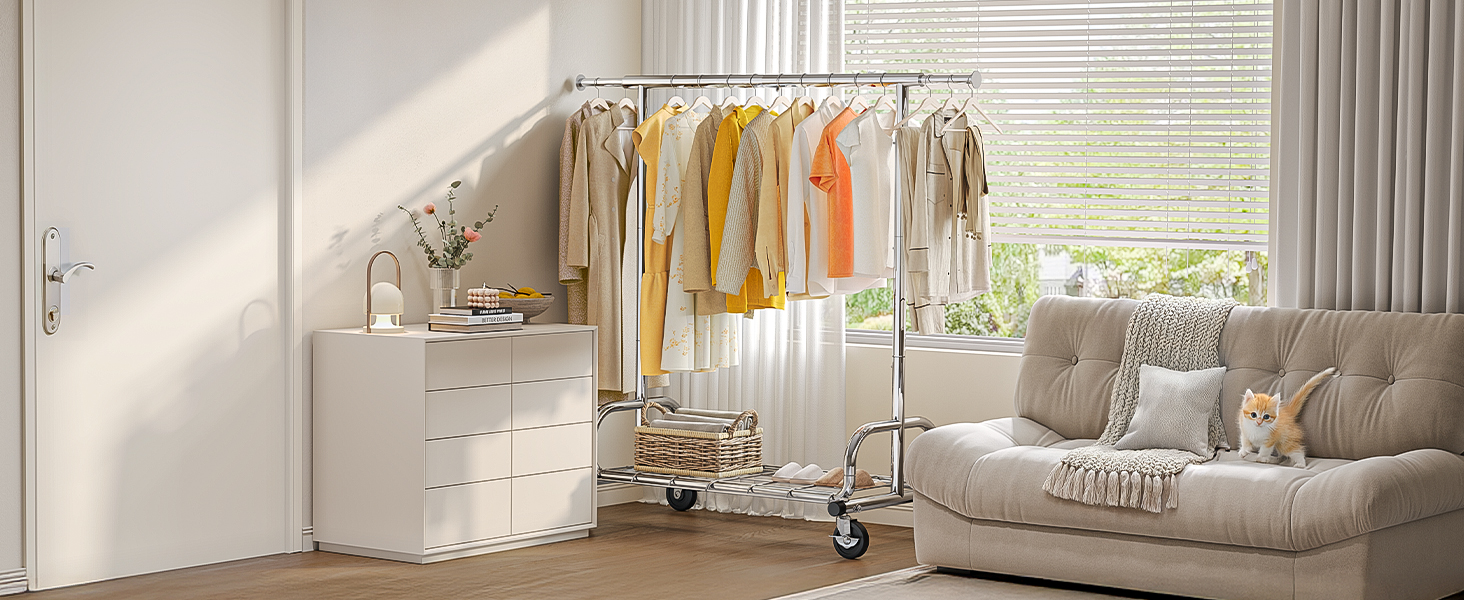 Стійка для одягу на колесах HOKEEPER, 136 кг, важка, висувна штанга для одягу S002S