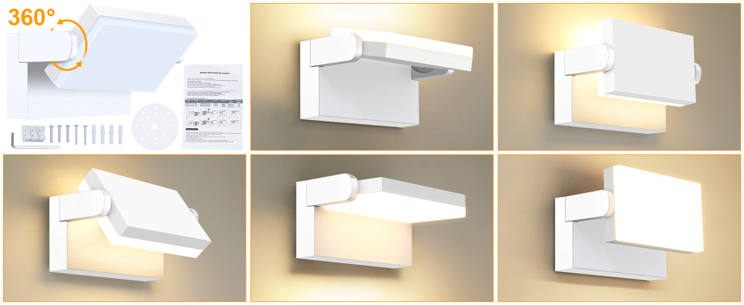 LEDMO Настінний LED світильник 60W, 5000 Лм, білий, поворотний 360°, IP65, тепле світло 3000K, для тераси, входу, саду
