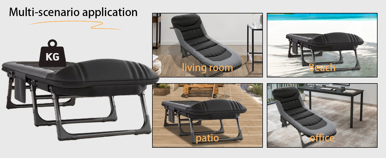 Розкладне ліжко-крісло для кемпінгу та відпочинку: ліжко-крісло, карпове ліжко, гостьове ліжко (чорне)