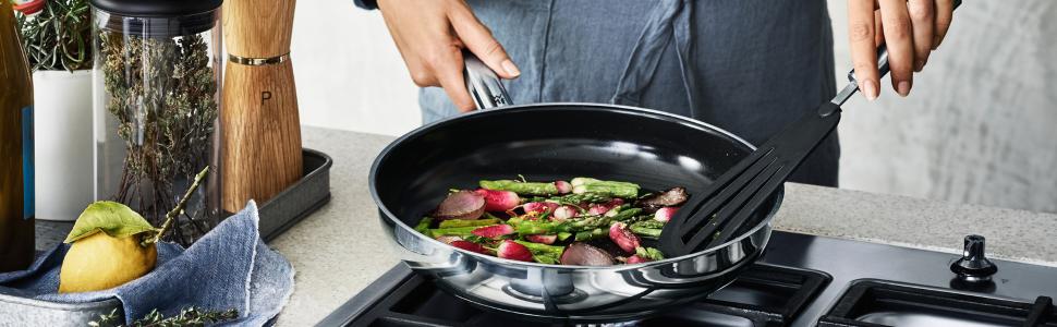 WMF Durado Grill Pan Induction, grilled, 28x28 cm, Induction Steak Pan, Cromargan stainless steel coated, ceramic coating, oven-safe