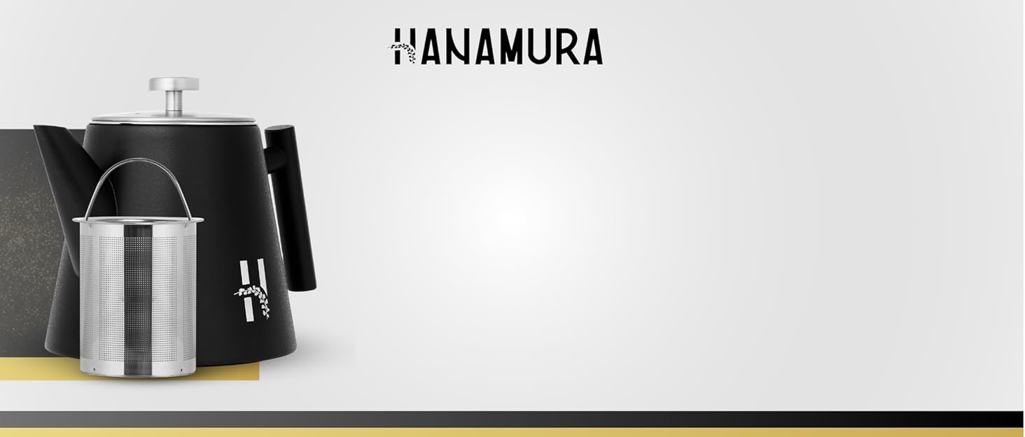 Чайник Hanamura з ситечком, термос, нержавіюча сталь, подвійні стінки, 1 л, чорний, сучасний дизайн
