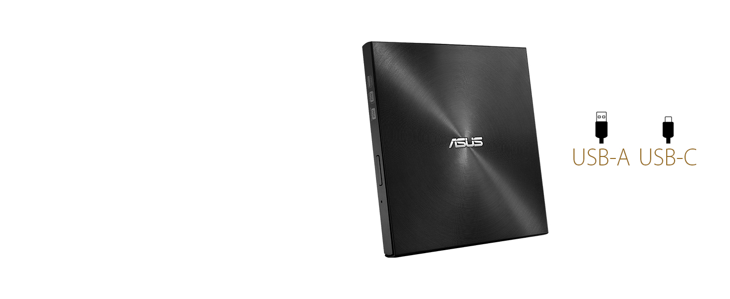 Зовнішній DVD-записувач Asus ZenDrive U9M з інтерфейсом USB-C та USB-A, чорний