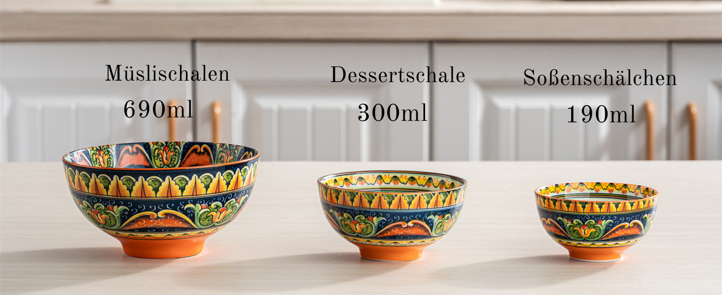 Набір супових тарілок Henten Home, 4 шт. - 300 мл, порцеляна, для супу, десерту, морозива, набір, богемний стиль