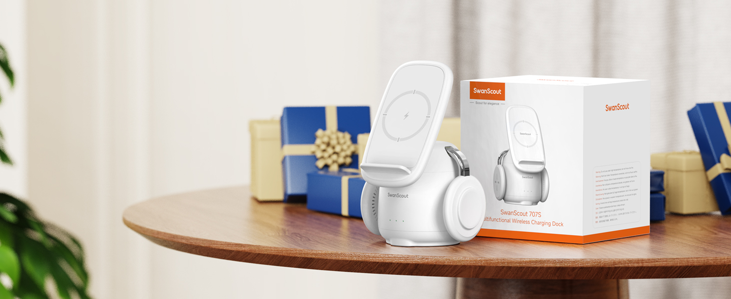 Бездротова зарядка SwanScout 3-в-1 для Samsung Galaxy S25 Ultra, S24, S23, Z Flip 7, Z Fold 7, Galaxy Watch 8/Ultra/7/6/5, Buds (без адаптера) біла