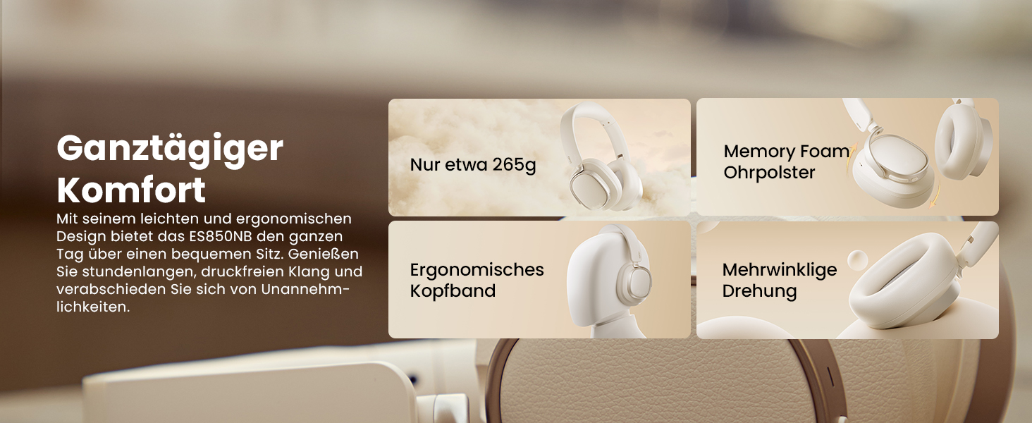 Навушники бездротові Edifier ES850NB з шумозаглушенням, Hi-Res Audio, Bluetooth 5.4, LDAC, 92 год роботи, слонова кістка