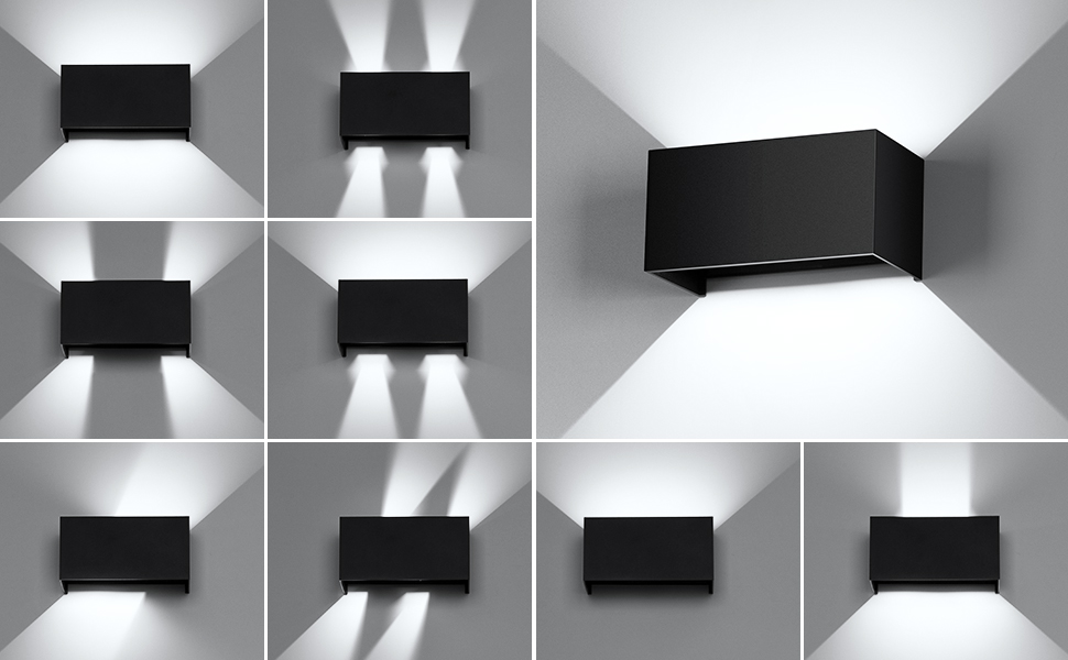 LED настінний світильник Cwycfw 24W, 2 шт., регульований світловий потік, чорний, тепле світло 3000K, IP65, вологостійкий
