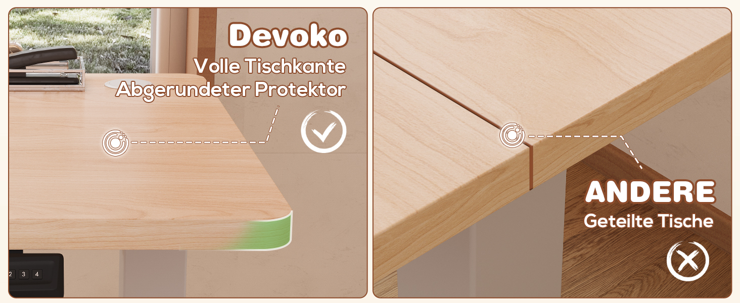 Devoko Electric Standing Desk with Memory - 160x60cm Beige