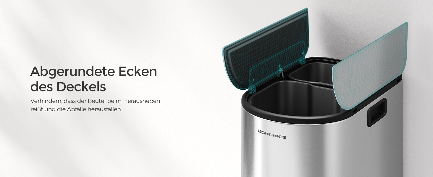 Сміттєве відро SONGMICS для кухні з сортувальником, 30/20 л, з педаллю, 2 відділення, білий + металік