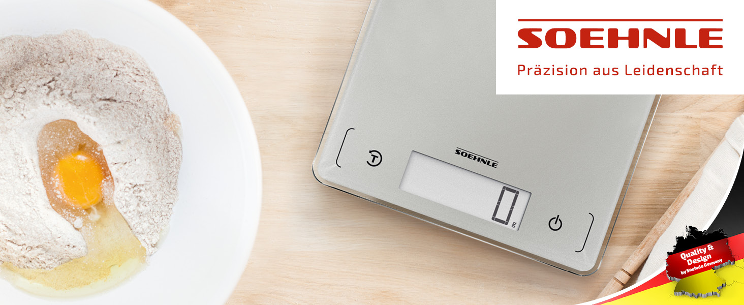 Кухонні ваги Soehnle Page Comfort 300 slim, цифрові, срібні, до 10 кг, точність 1 г, сенсорне управління, з батарейками, ультратонкий дизайн