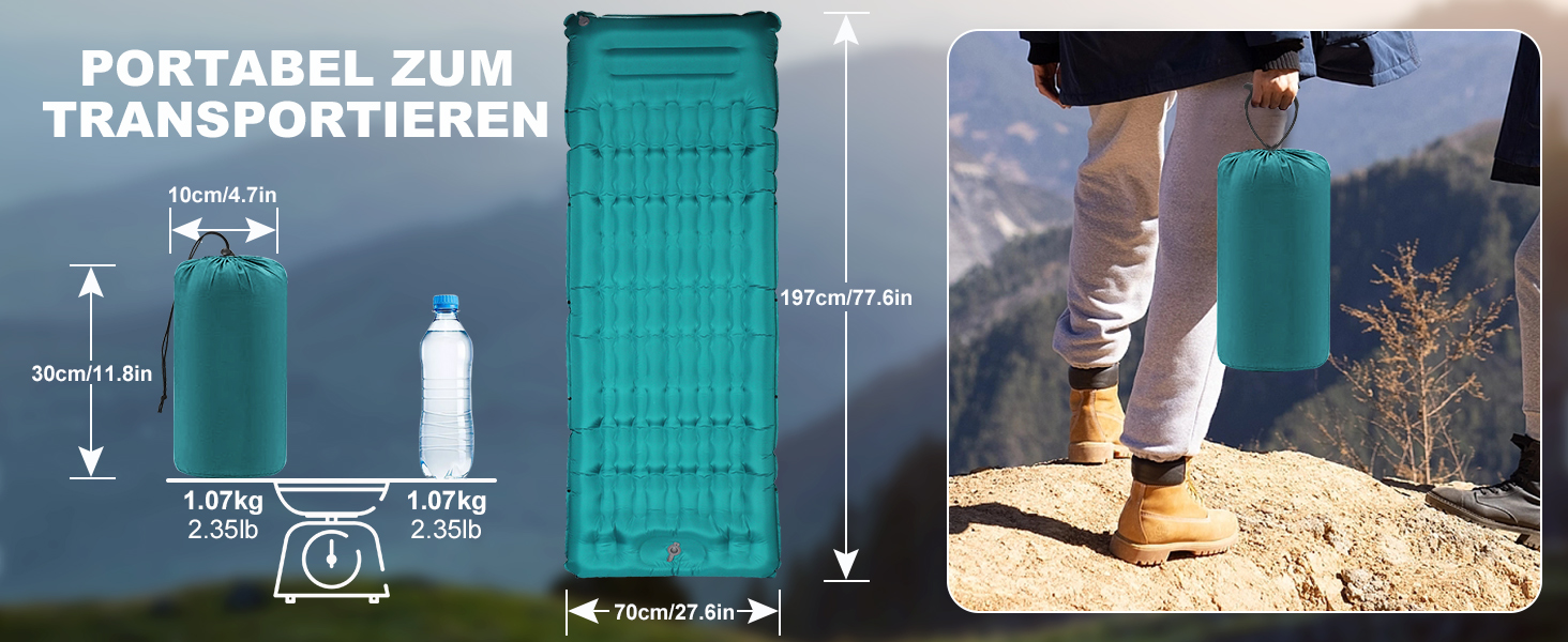 SHANNA Self-Inflating Camping Air Mattress - Extra Thick 12cm Ultralight Sleeping Pad with Pillow - Foldable Thermo Mat for Hiking, Tent & Travel - Peacock Blue