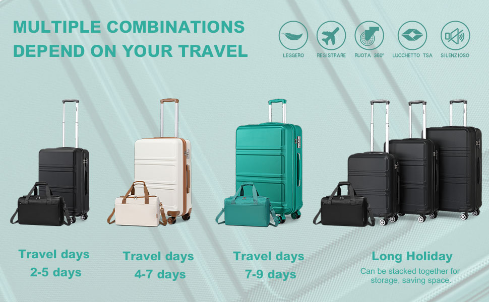 Набір валіз KONO 55 см: 2 валізи, ручна валіза з роликами, набір валіз, сумка для Ryanair, кремово-білий (рожеве золото, 4 валізи)