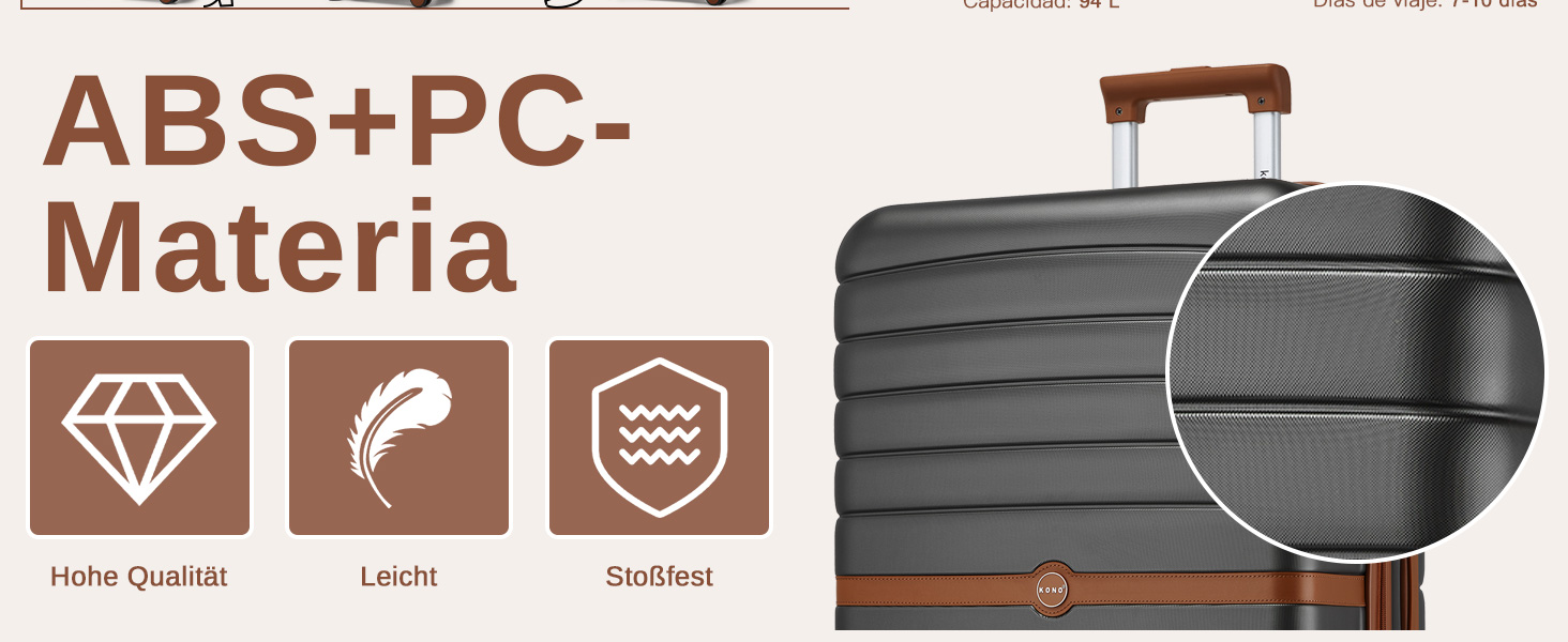 Набір валіз KONO 3 в 1: Trolley, ABS+PC, з коліщатами та кодовим замком (Сірий/Коричневий)