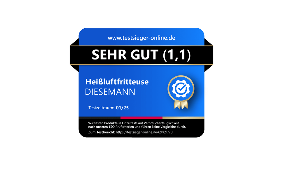 Фритюрниця повітряна DIESEMANN XXL 7.3L – 2000W з 2 нагрівальними елементами (верхній та нижній нагрів), вікно огляду та 8 програмами – для смаження, випікання та грилю без олії