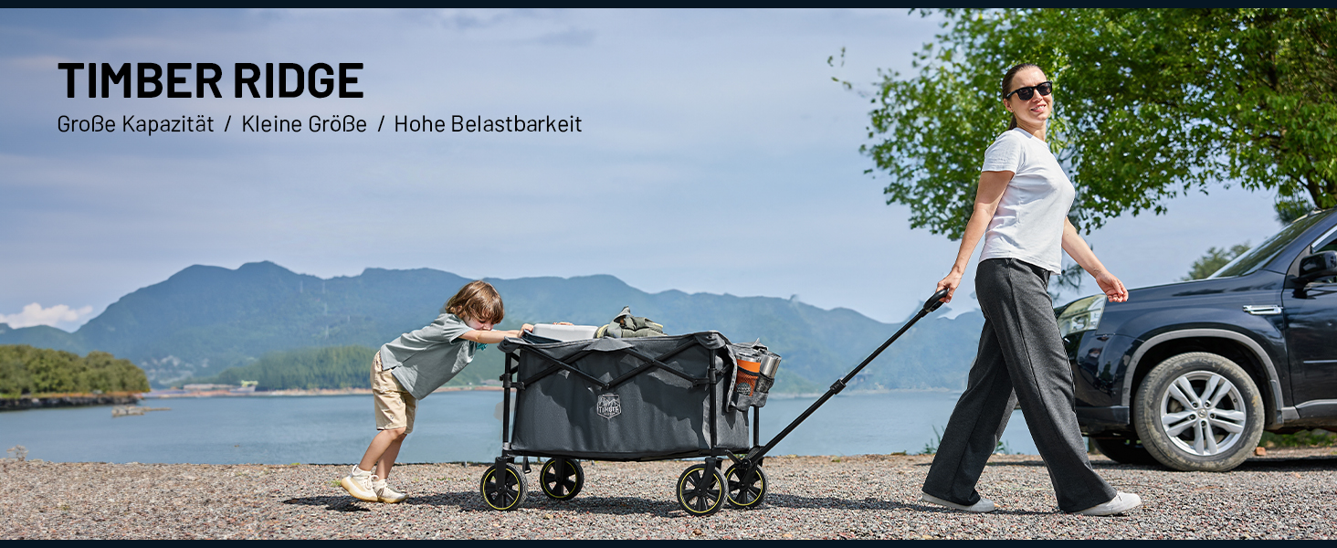 Універсальний складаний візок Timber Ridge Bollerwagen 200L з підсклянником, регульованою ручкою, для пляжу, кемпінгу, саду, максимальне навантаження 150 кг (Сірий)