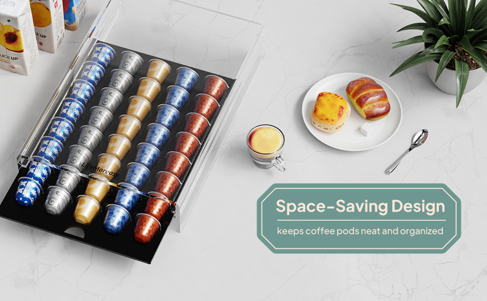 Підставка для капсул Nespresso HOMEXIN прозора на 40 капсул, висувна шухляда, стійкий органайзер для кавомашини