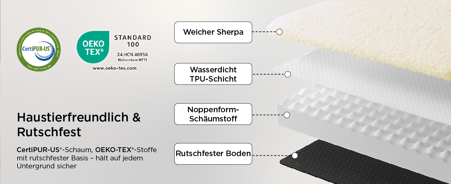 Ортопедичне ліжко для собак BEDSURE - великі породи, 112x81x8 см, м'яке, миється, сірого кольору