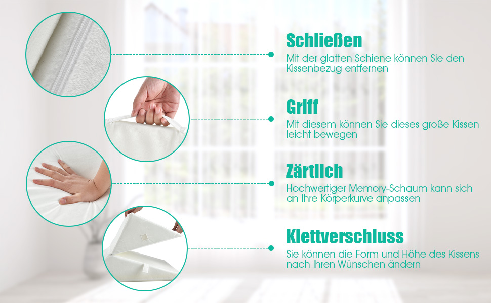 Підголовник GOPLUS для ліжка: подушка для читання, подушка для відпочинку, з піною з пам'яті, знімний чохол, подушка для ніг, подушка для спини, ергономічна з ручкою, подушка для вен, подушка для відпочинку для дивану/крісла, 54x32x50,5 см (Сірий)