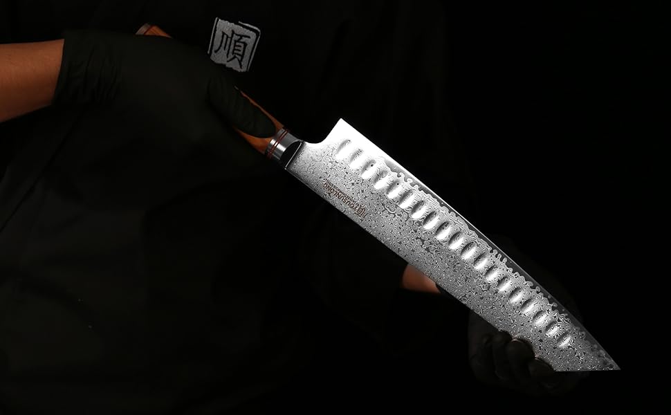 Японський ніж YOUSUNLONG Pro Gyuto 255мм з дамаської сталі - професійний кухонний ніж з дерев'яною ручкою та шкіряною піхвою