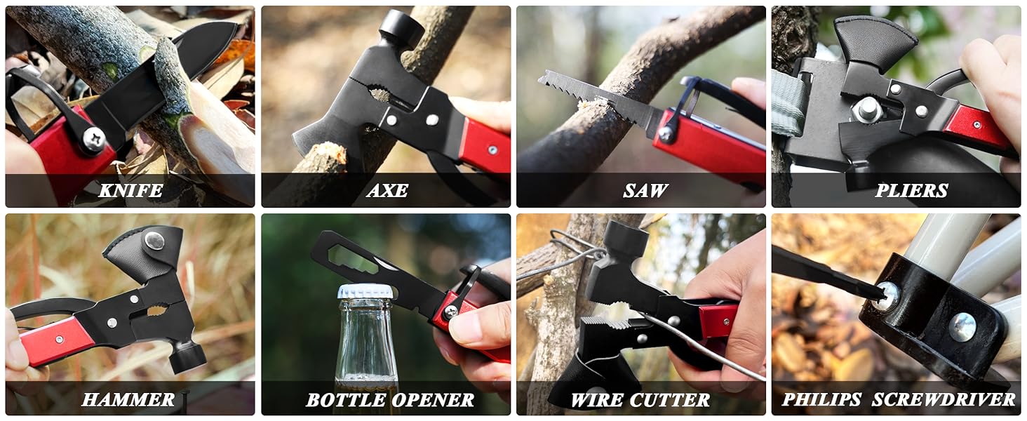 Мультитул RoverTac 14-в-1: сокира, ніж, молоток, плоскогубці, пила, відкривачка, викрутка. Ідеальний подарунок для чоловіків, кемпінгу та виживання