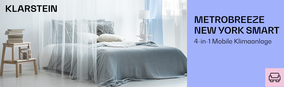 Мобільний кондиціонер Klarstein з випускним шлангом, 4-в-1: кондиціонер, вентилятор, осушувач повітря та нічний режим. Компактний та портативний для дому та офісу. Низьке енергоспоживання, 7000 BTU, білий