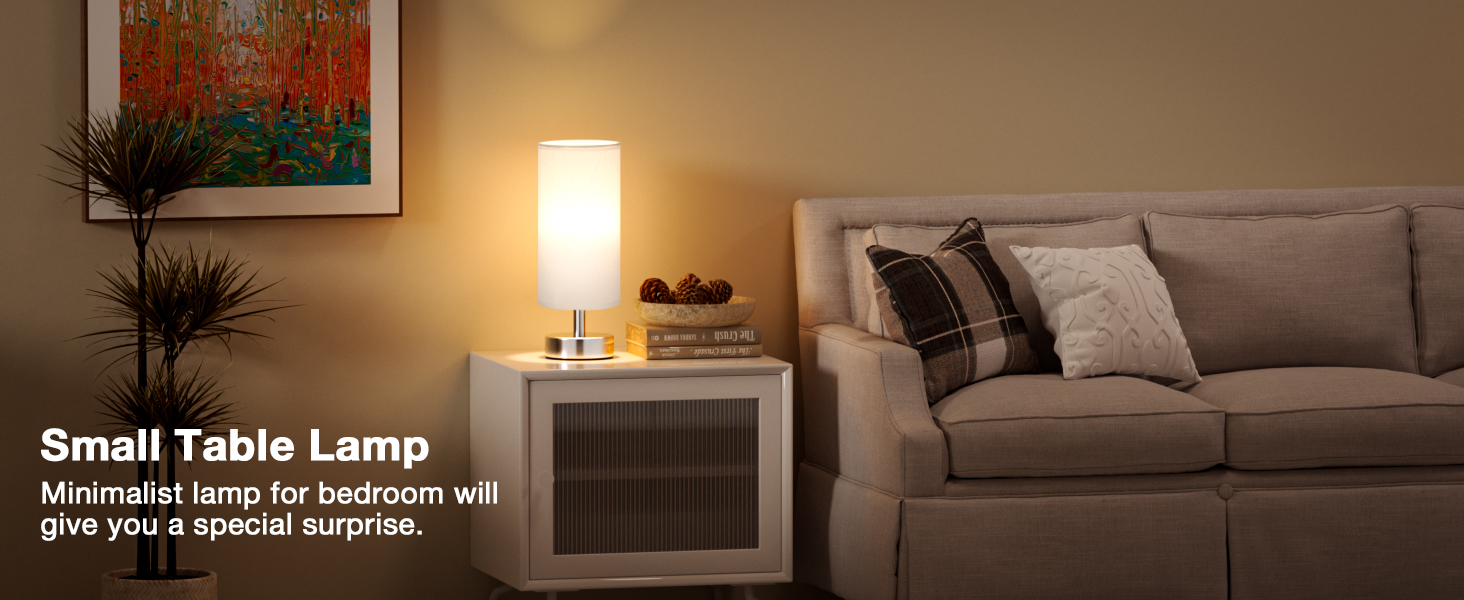 Нічна лампа Kakanuo з 3 колірними температурами, біла торшер з вимикачем, льняний абажур, маленька лампа для вітальні, спальні, офісу, дитячої кімнати (LED лампа в комплекті), біло-чорний колір (білий+срібний)