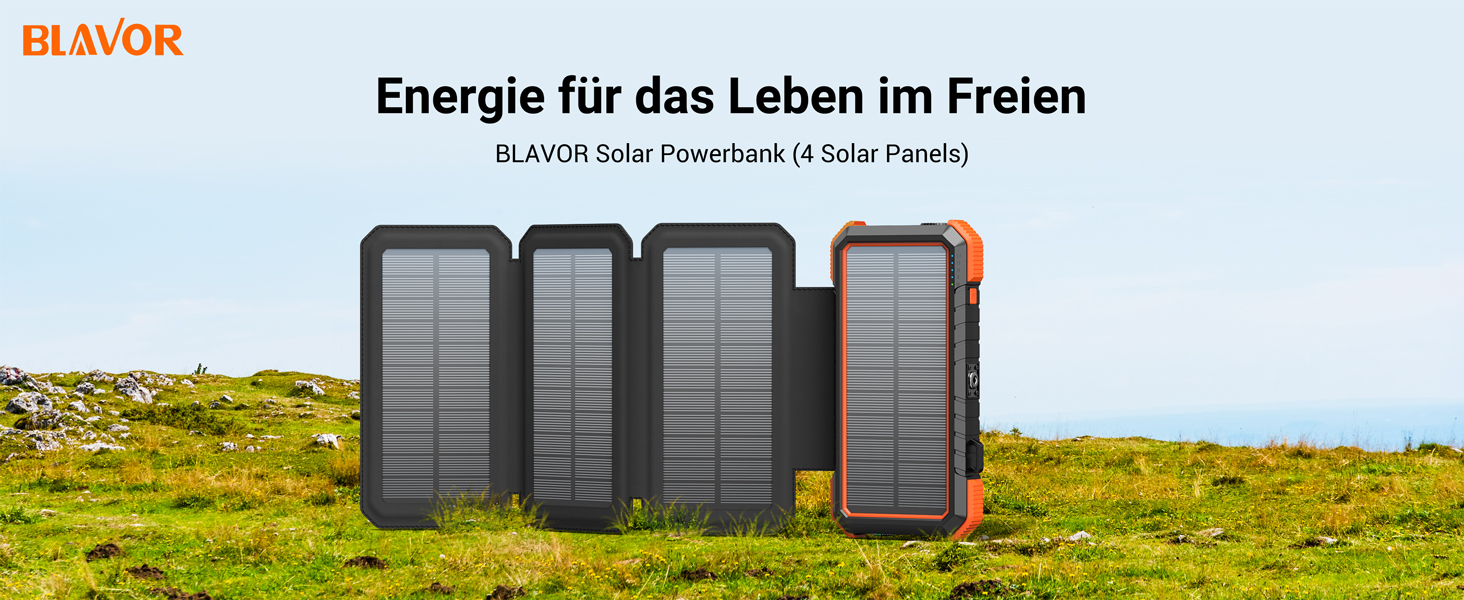 Powerbank BLAVOR 20000mAh з сонячною панеллю, USB-C PD 18W, для зарядки телефону та планшета, Orange