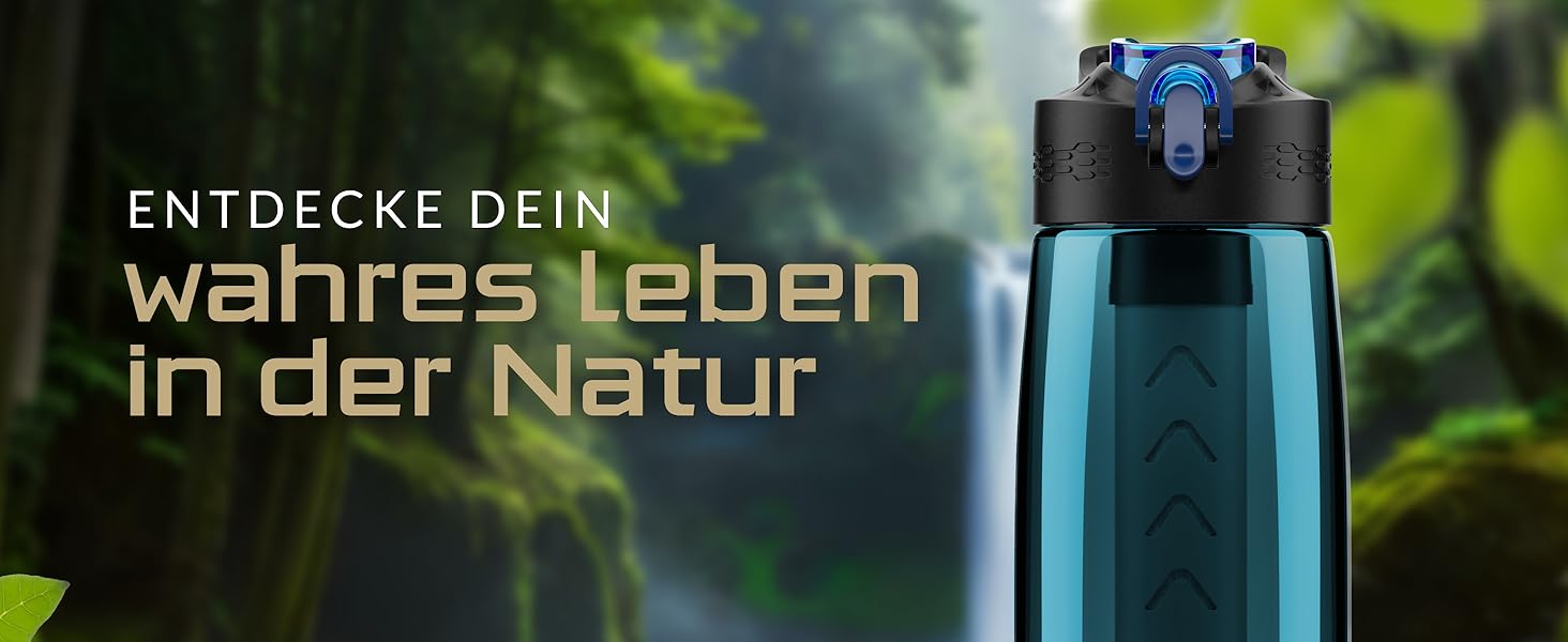 BERGKVIST® Outdoor Water Filter Bottle OBSIDIAN (650ml) with Compass - Filter Water Bottle for Clean Drinking Water - Water Purification for Camping, Prepper & Survival Gear (Turquoise)