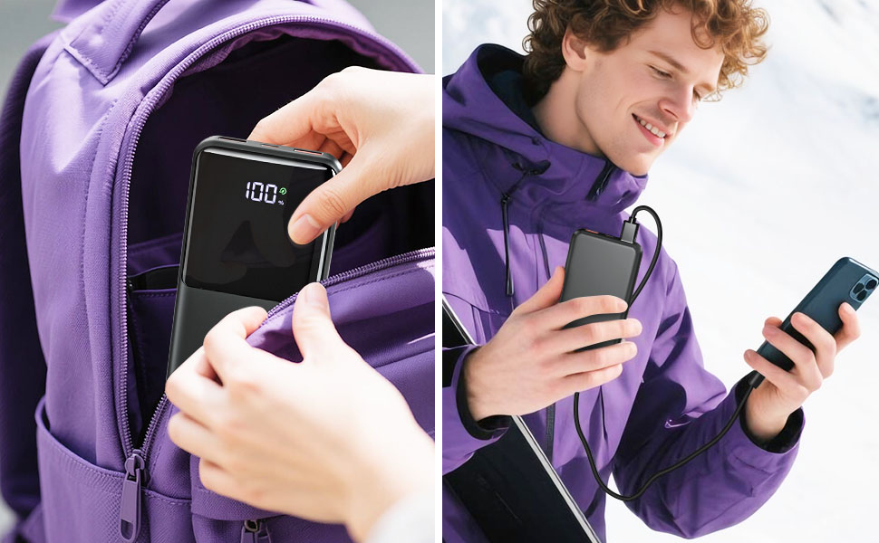 Портативний зарядний акумулятор Power Bank 20000mAh з швидкою зарядкою 22.5W, LCD дисплеєм, 1 USB-C, 2 USB-A, для iPhone 17/16/15/14/13 та смартфонів, чорний