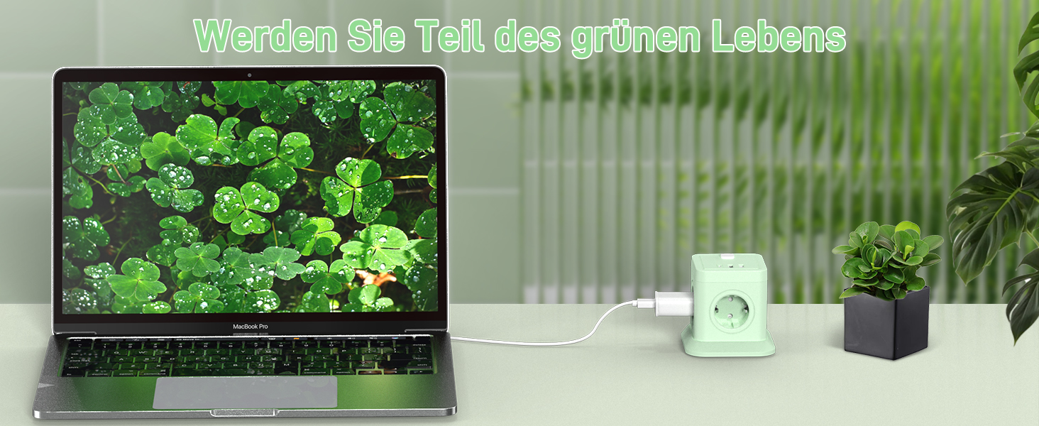 Мережевий адаптер FDTEK 7-в-1 з USB-C та USB-A, 4 розетки, 2500W/10A, куб з вимикачем, 1.8м кабель