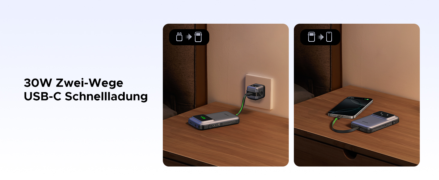 Power Bank UGREEN UNO 10000mAh з USB-C кабелем, 30W, 1 USB-C та 1 USB-A. Сумісний з iPhone 12-16, Galaxy S24 Ultra