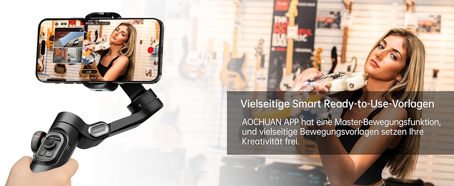 Стабілізатор для смартфона AOCHUAN 3-осьовий, складний, з фокусним колесом, для iPhone та Android, для TikTok, YouTube, Vlog