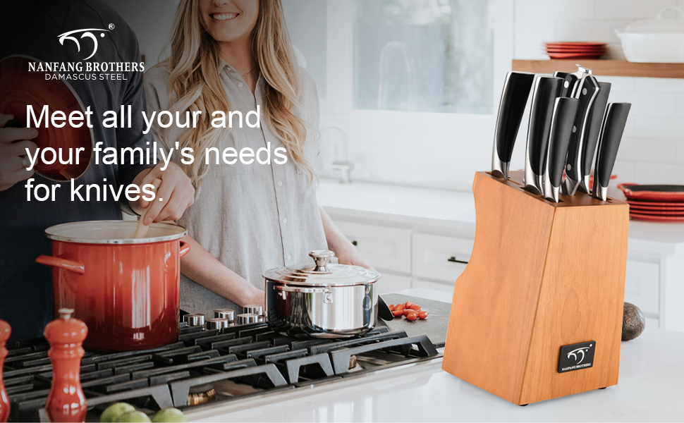 NANFANG BROTHERS 18-Piece Damascus Kitchen Knife Set with Hammered Handles & Wooden Block - Premium Quality
