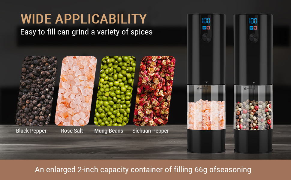 Електричний набір солі та перцю, USB, автоматична млинка, регулювання помелу, LED-дисплей, 120мл, сенсорне управління, для кухні, чорний, 2 шт.