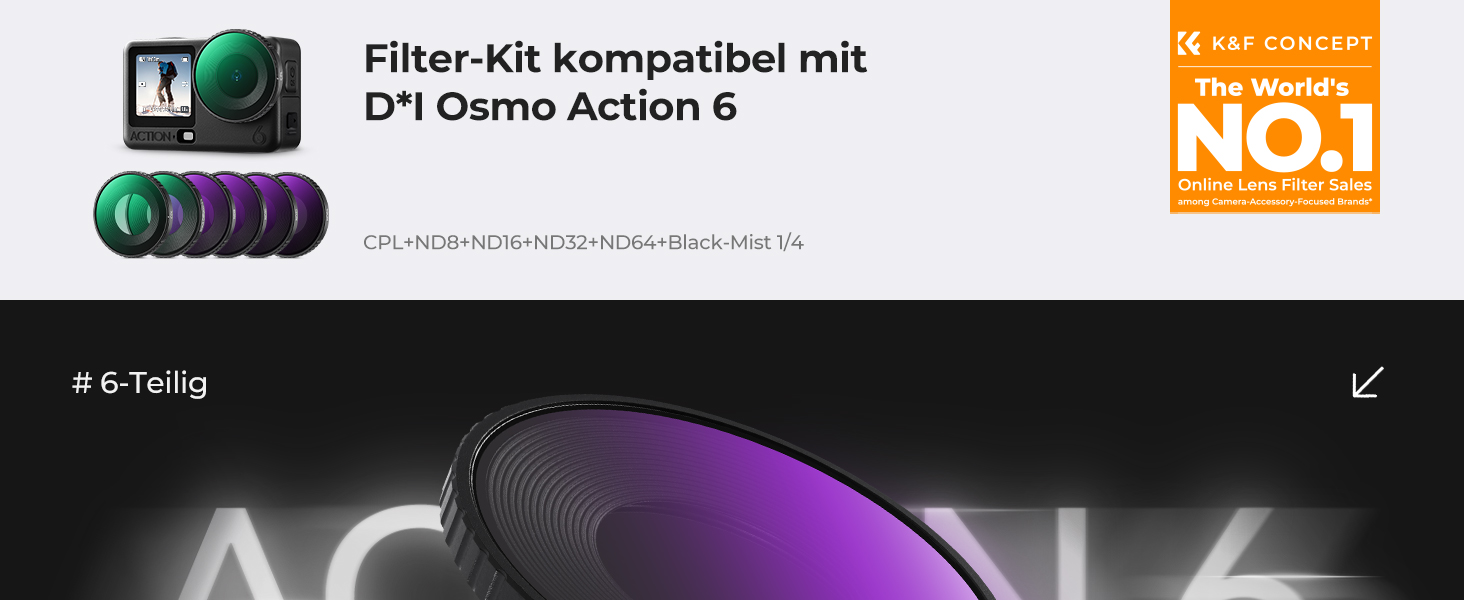 Набір фільтрів K&F Concept ND для DJI Osmo Action 6: ND8, ND16, ND32, ND64, CPL, Black Mist (5 шт.)