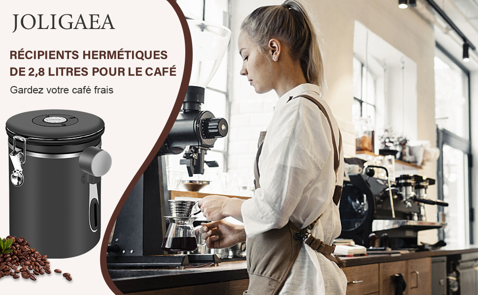 Герметичний контейнер для кави з нержавіючої сталі, 2,8 л, з CO2-вентилем та індикатором дати - для кавових зерен, кави, чаю, горіхів, какао, з мірною ложкою