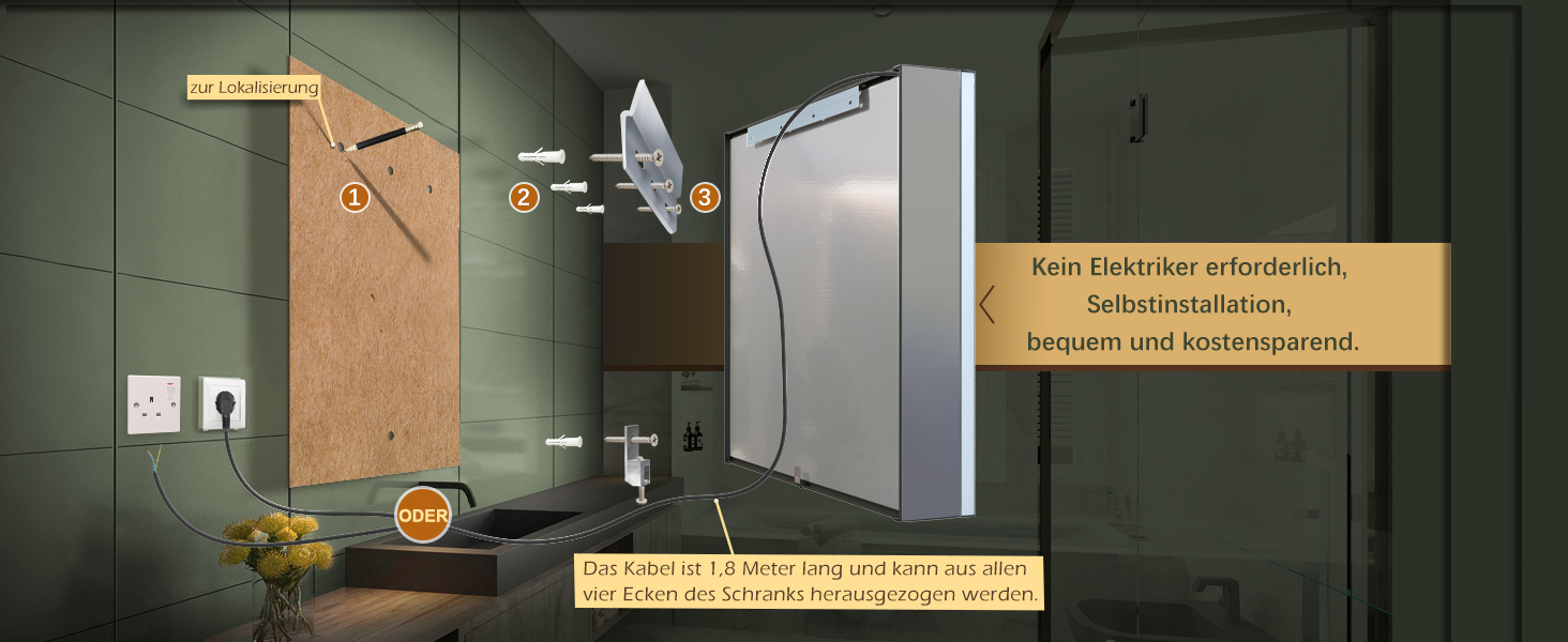 LED-дзеркало для ванної кімнати KWW з підсвічуванням, шафка-пенал, регулювання температури світла, антитуманне покриття, USB-роз'єми (2 дверцята, 80x70 см)