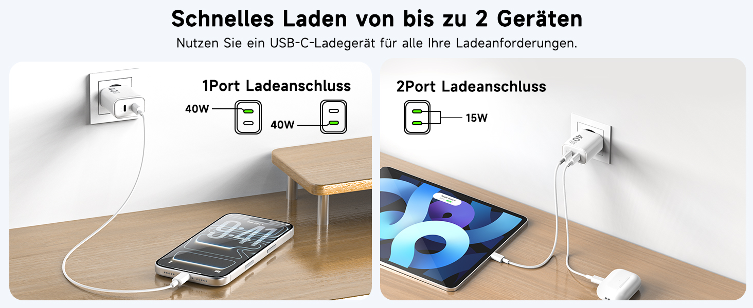 Зарядний пристрій USB-C 40W 2Port для iPhone 17 Pro Max/Pro/15 Plus, iPad Pro/Air, кабель 2м Orange