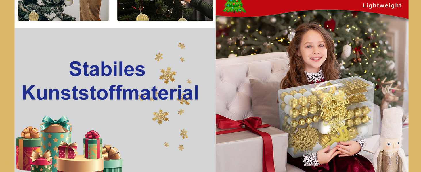 Набір прикрас для ялинки Aufun 108 шт. Преміум якість, пластик, з верхівкою, ялинкові кулі, зірки, безпечні прикраси, ялинкові кулі багаторазового використання, декор для ялинки (шампань, срібло)