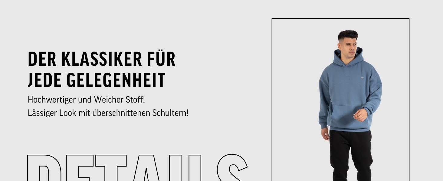 SMILODOX Худі Dawson для чоловіків - Оверсайз толстовка з капюшоном - З довгим рукавом, Ідеально для спорту, стилю вулиці та повсякденного носіння, Зручна та універсальна, Чорний колір