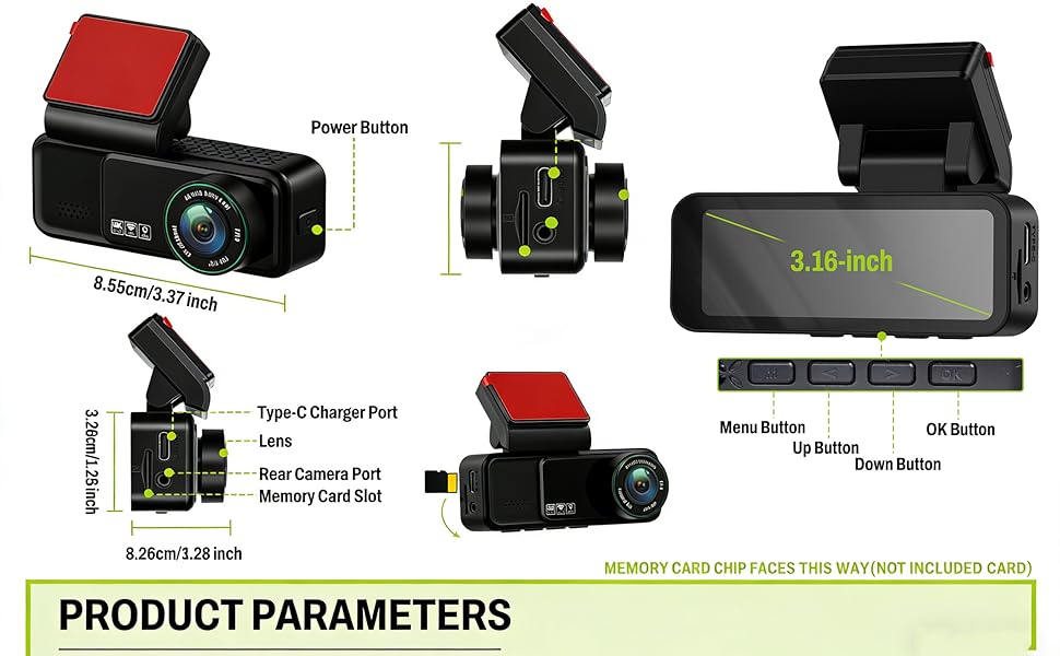 Відеореєстратор CAMECHO 4K Dual (передній + задній) з GPS, WiFi, ADAS, BSD, LCA, нічна зйомка, 150° кут огляду, IPS 3.16