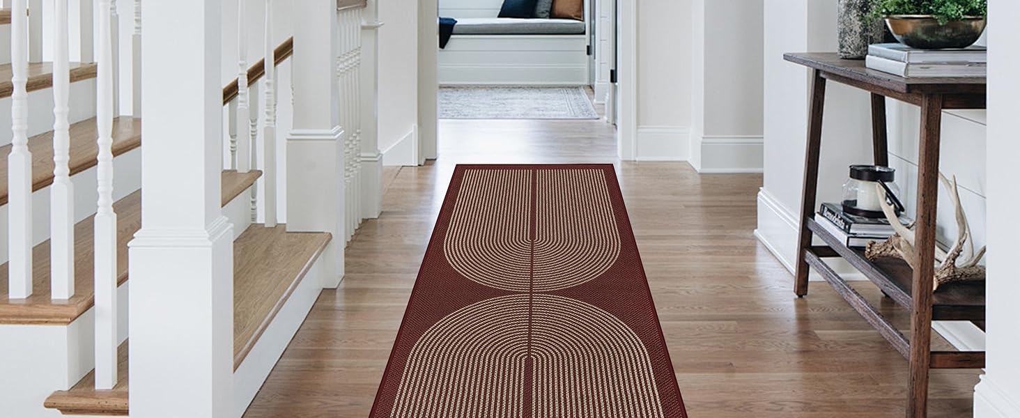 Килимок для підлоги/коридору 80x200 см з джуту, кухонний килимок, миючий, неслизький, для кухні, спальні, балкону (червоний)