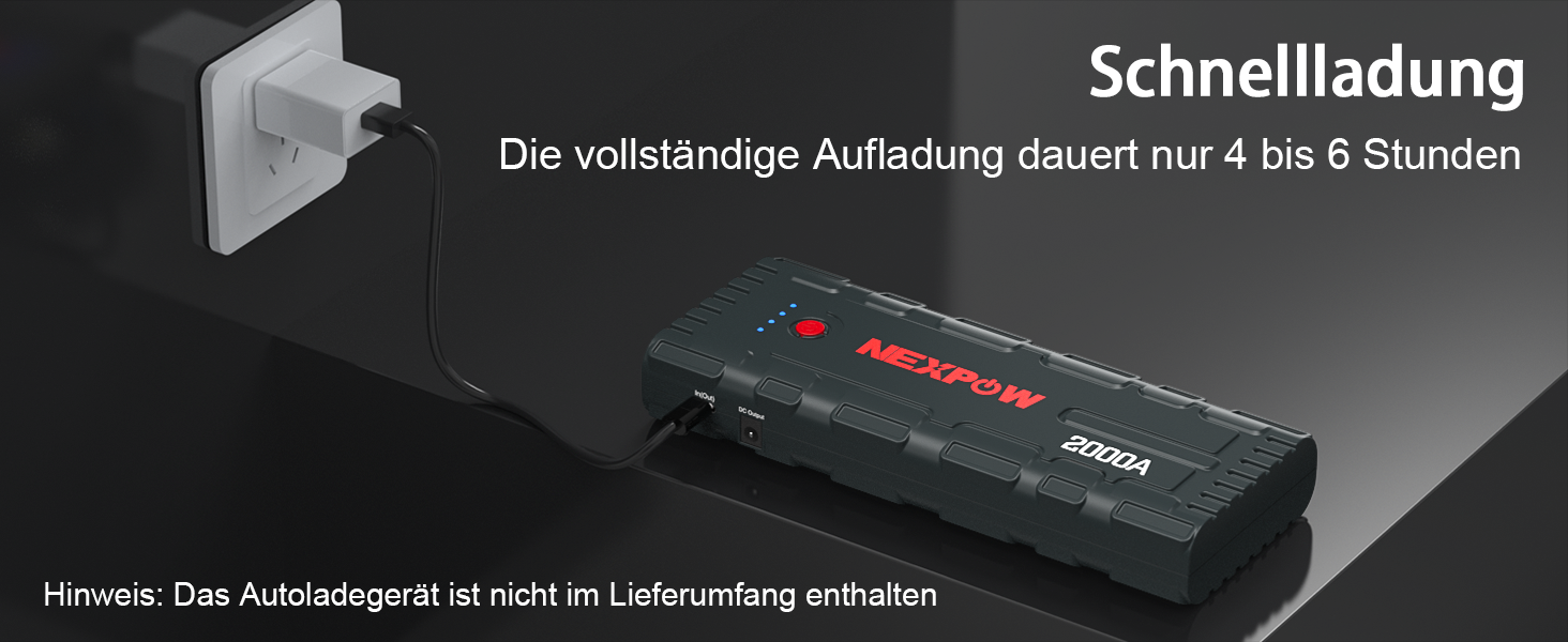 Powerbank NEXPOW Starthilfe: портативний пусковий пристрій для авто 2000A, 12V, USB-швидка зарядка 3.0 (до 7.0L бензин/6.5L дизель), LED-ліхтар, сірий