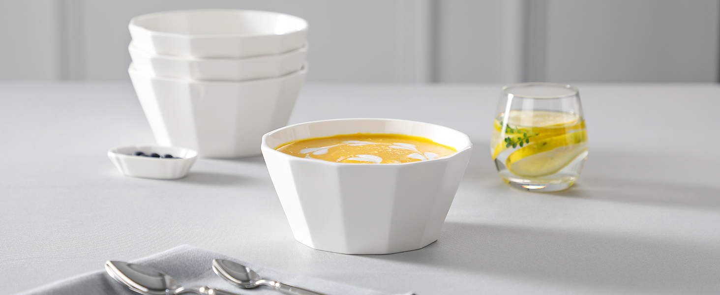 Набір мисок MALACASA Serie Regular (4 шт.) – 800 мл, 1020 мл, кераміка, для мюслі, супу, рамен (білий)