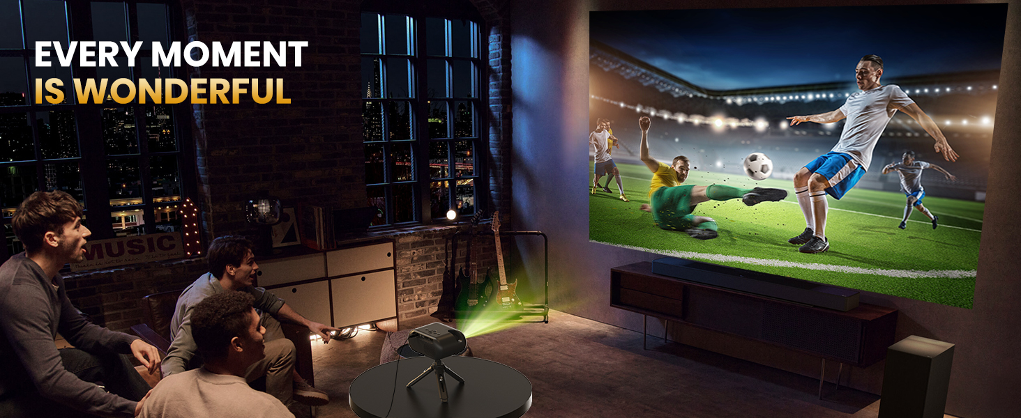 Портативний проєктор Mini Beamer 1080p з Wi-Fi, Bluetooth та штативом. Підтримка HDMI, USB, смартфонів, TV-Stick. Ідеально для домашнього кінотеатру та спальні. Чорний колір.