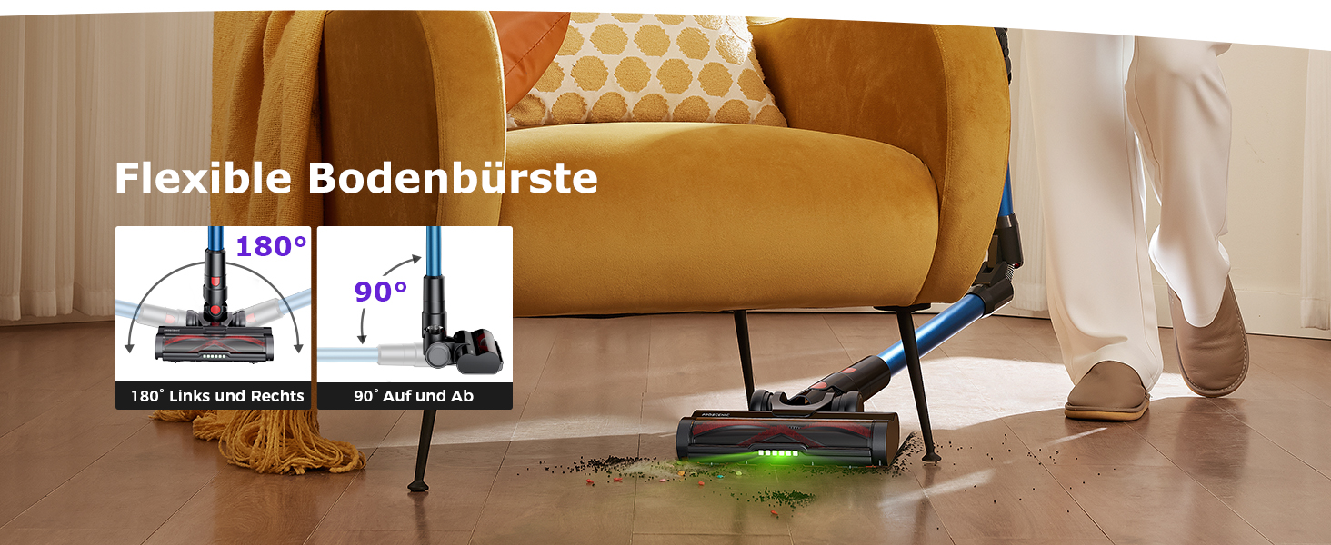 Бездротовий пилосос Proscenic P16 з акумулятором, 55 кПа, 550 Вт, 65 хв, гнучкий гофрований з'єднувач, GreenEye, щітка Anti-Tangle, для килимів, твердих поверхонь, шерсті домашніх тварин, автосалонів, блакитний