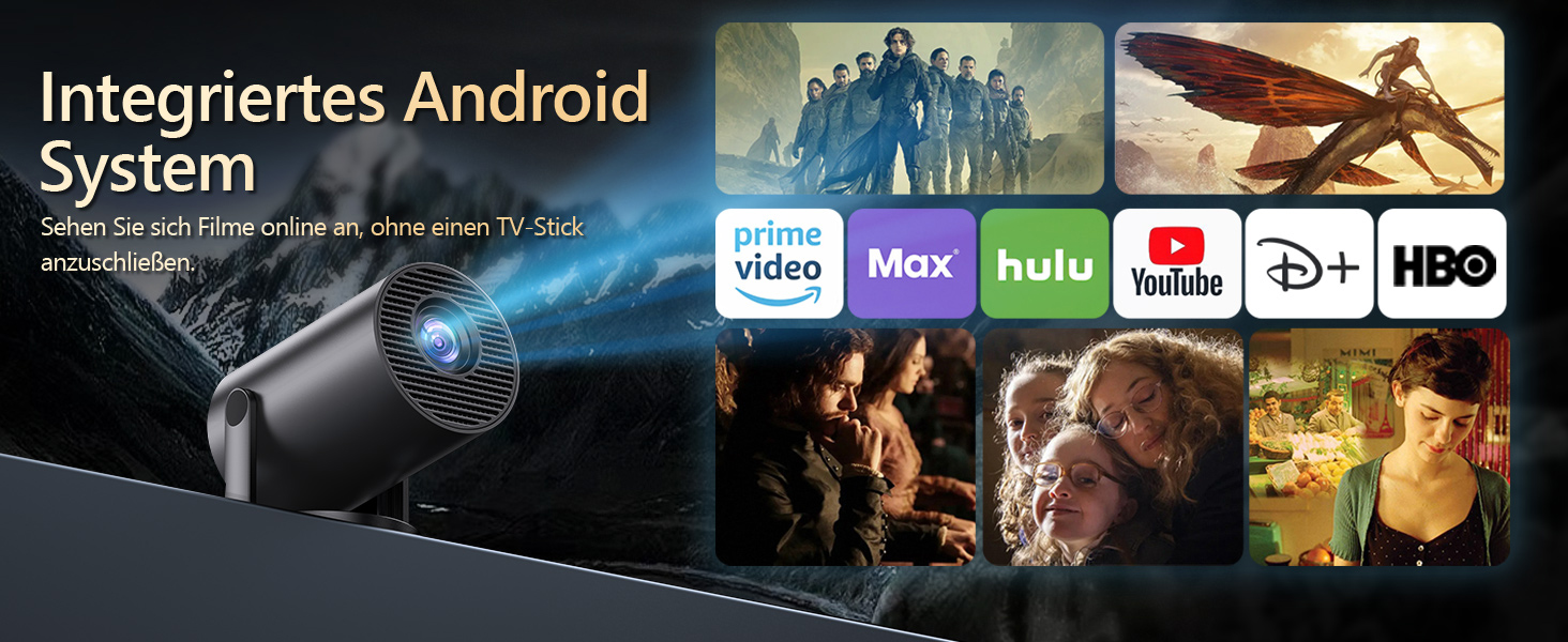 Портативний проєктор Yoton Mini Beamer Wi-Fi6/Bluetooth 5.4 з бездротовою трансляцією екрану (Android/iOS), підтримка 1080P, автоматична корекція трапецеїдальних спотворень, HDMI, Native 720P, білий (чорний)