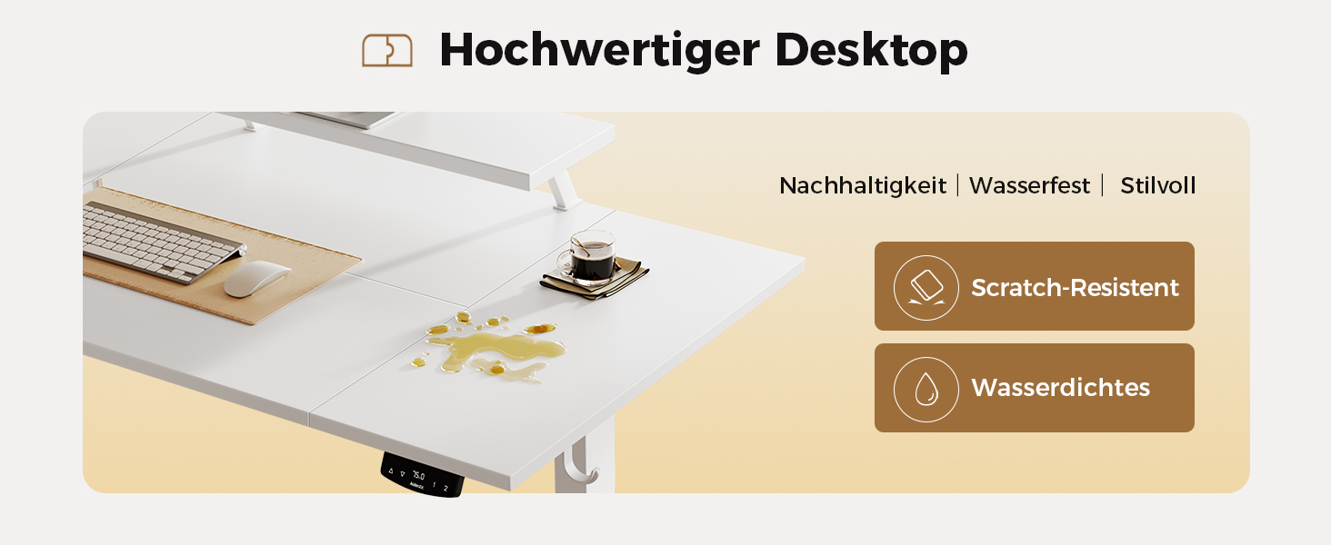 Електричний регульований стіл Agilestic з підсвічуванням, USB-портом та мобільним кріпленням для монітора, 140 x 80 см (Білий)